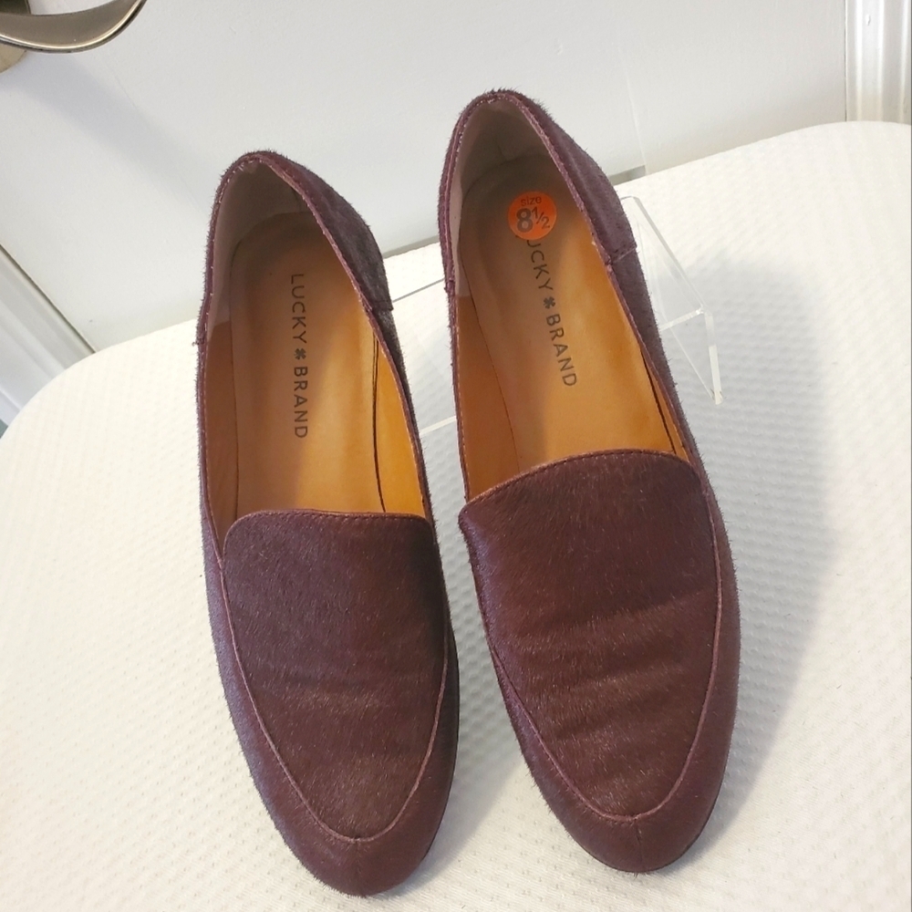 EC Lucky Brand Maroon Loafers Cow Hair Size 8.5 Business Casual, Stylish